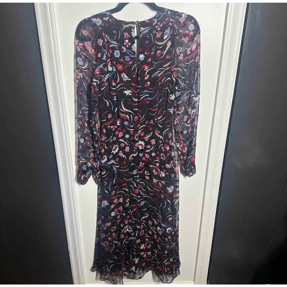 LK Bennett Women's Dr Ally Black Floral Silk Long Sleeve Dress Size 4 - Picture 6 of 12